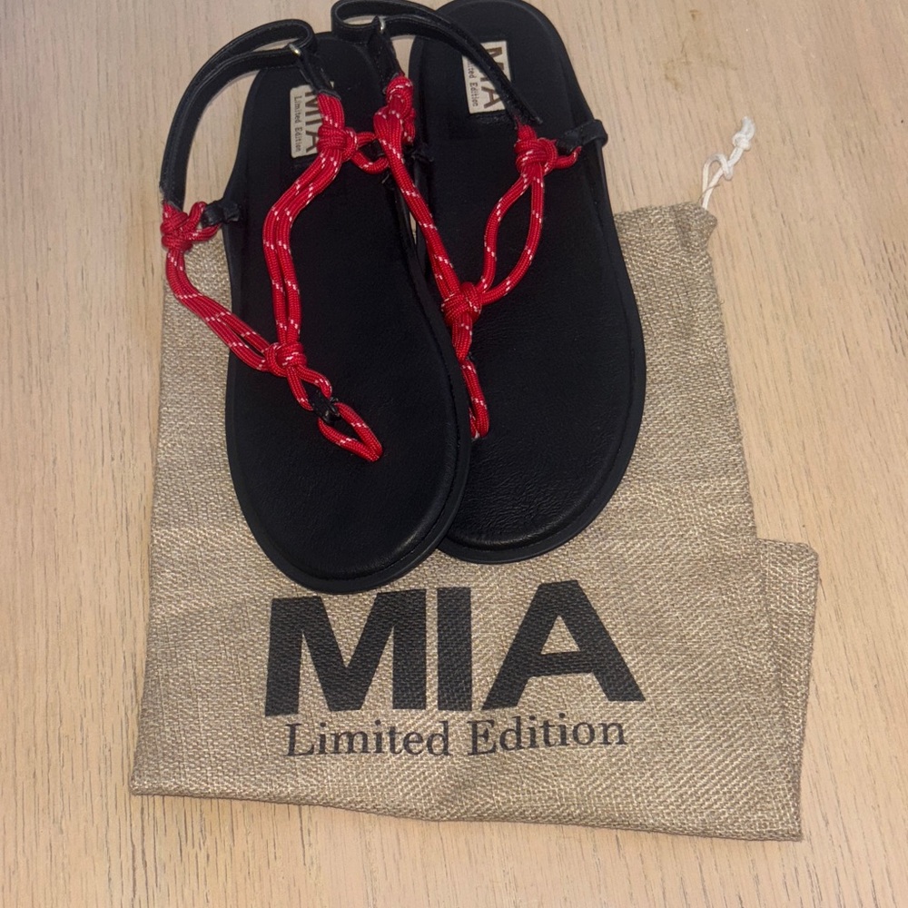 MIA Limited Edition Black Sandals with Bold Red Accents